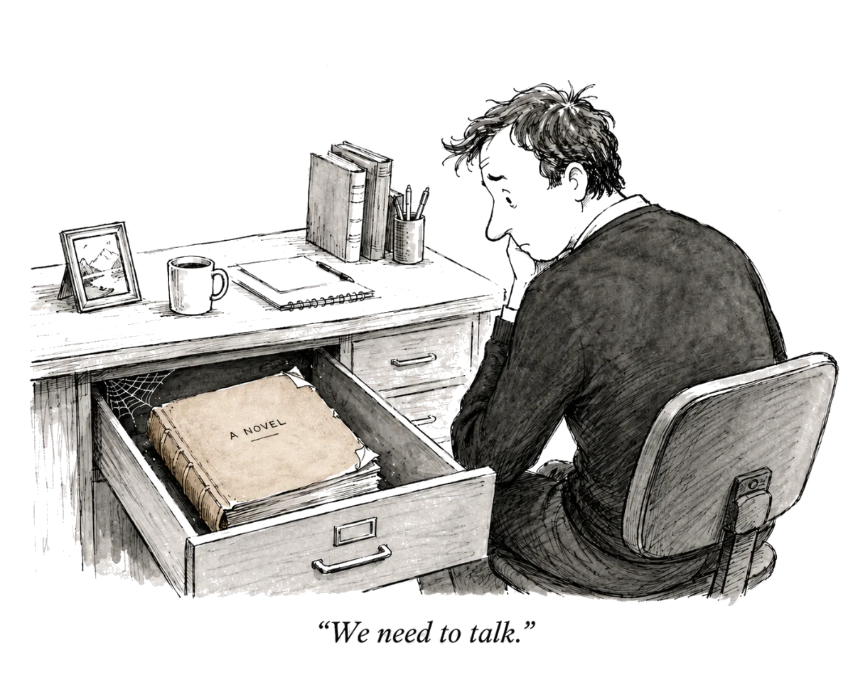 Writer at a desk — 'We need to talk'